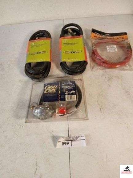 GRILL CARE 21' HOSE & P.O.L. REGULATOR ASSEMBLY (2) NEW 10 ' PROPANE/NATURAL GAS HOSE - 3' X 3/8" AIR HOSE LEAD - HOSE & REGULATOR TYPE 1(TRAILER) image