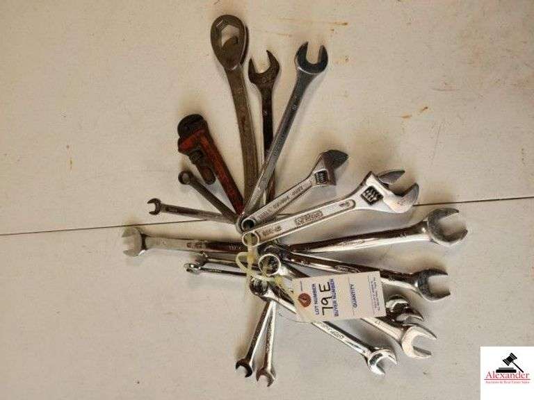 (13) PRO SERIES WRENCHES 10MM, 20MM, ETC. - 6" AND 20MM CRESENT WRENCH - TOUGH & ESASCO WRENCHES 1" - TRA MASTER WRENCH 7.8", 1 1.4" - RIGID 8" PIPE WRENCH - (TRAILER) image