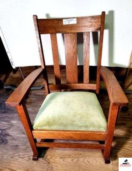 OAK SLAT BACK ROCKER - UPHOSTERY SPRING SEAT - (HOUSE) image