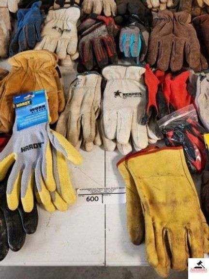 NEW & USED LEATHER & CLOTH GLOVES HARDY - MEMPHIS ARTIC JACK - 33 (+/-) PAIRS - 5GAL BUCKET IN SHOP image
