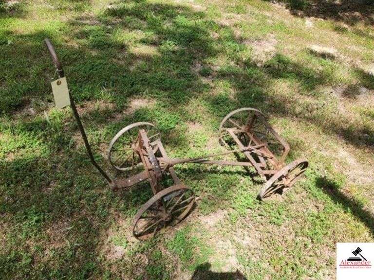 STEEL RUNNING GEAR FOR CHILD'S WAGON FRAME - STEEL ROD HANDLE - STEEL SPOKE WHEELS - (OUTSIDE) image