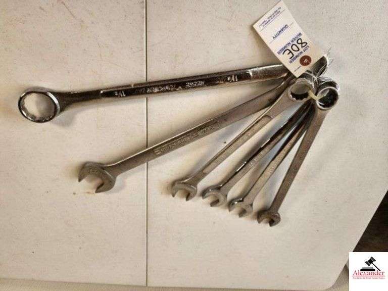 (6) WRENCHES CRAFSMAN 1 1.4" - OPEN & BOX END - REESE TOW POWER 1 1.2" BOX END - SPARTER 15/16" - CHALLENGER 15/16" - (2) PRO SERIES 1" & 15/16" - (TRAILER) image