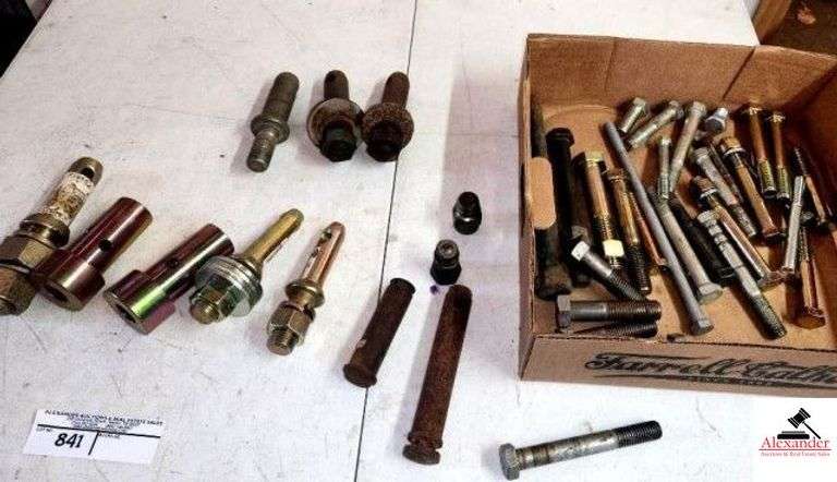 IMPLEMENT QUICK HITCH PINS - TRACTOR PINS TRACTOR POST HOLE DIGGER POINT -  NEW AND USED - HYDRAULIC PINS - NEW & USED BOLTS - (SHOP) image