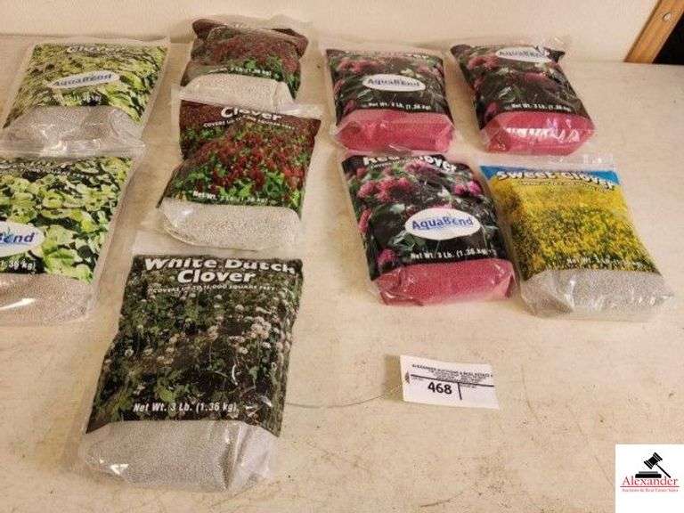30 LBS OF CLOVER AND VETCH SEED - LADINO CLOVER - WHITE DUTCH CLOVER CRIMSON CLOVER - RED CLOVER - SWEET CLOVER - 3LB BAGS EACH COVER UP TO SO MANY SQ FT. - TEST DATE 2/22, 12/21, 6/21, 7/21 - (SHED) image