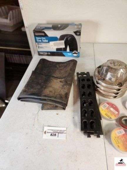 TRAVELLER HEAVY DUTY TIRE TUBEL - 700/75-15 (4) CENTER RAM HUB CAPS, - VINYL COVER BLACK ELECTRICK TAPE (SHOP) image