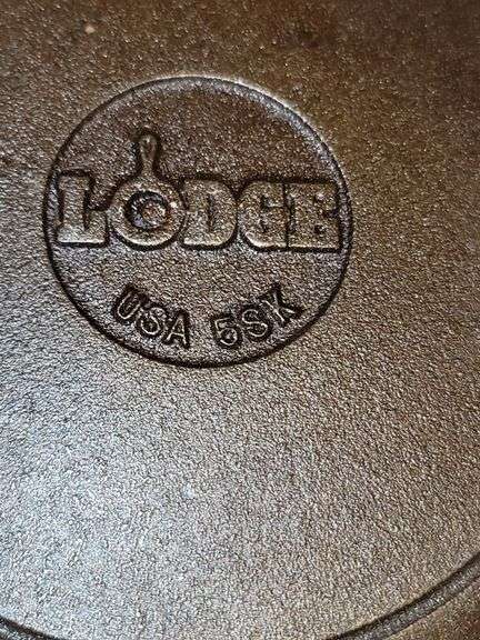 Lodge #5 cast iron skillet, nicely seasoned and ready to go