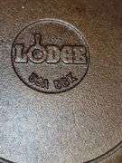 Lodge #5 cast iron skillet, nicely seasoned and ready to go