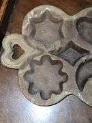 Vintage Cast Iron Cookie Baking Molds with Heart, Christmas Tree, Rooster, Moon, Star, House, and more.