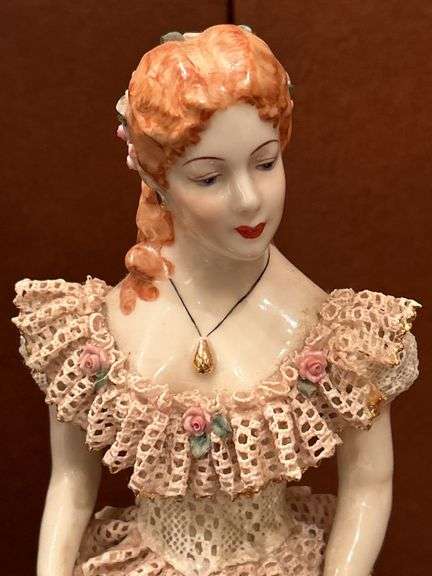 Antique Heirlooms of Tomorrow porcelain lady figurine with very detailed lace gown…..14-1/2” tall