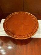 Emile Henry France (6180) high glaze ceramic pedestal cake plate with scalloped inner design