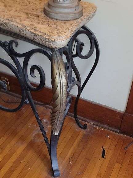 Console table, metal base most likely imitation marble top, 35.5" X 66" X 19.5"
