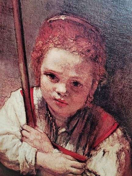 Rembrandt "Girl with Broom" board print reproduction framed, 29" X 23"
