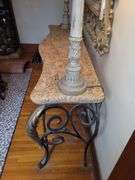 Console table, metal base most likely imitation marble top, 35.5" X 66" X 19.5"