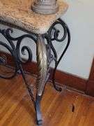 Console table, metal base most likely imitation marble top, 35.5" X 66" X 19.5"