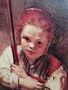 Rembrandt "Girl with Broom" board print reproduction framed, 29" X 23"