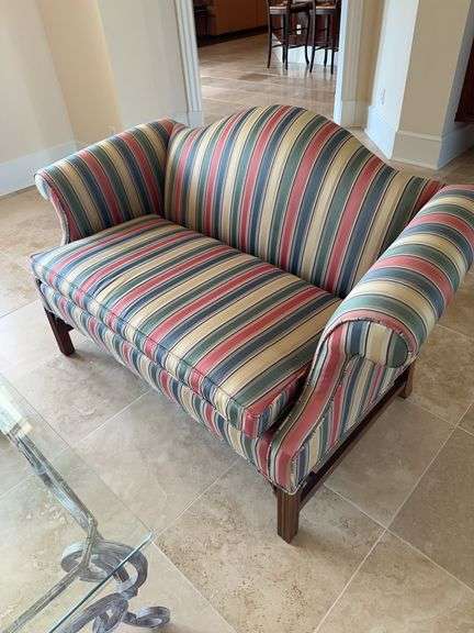 L T Designs ￼ loveseat with striped fabric in mint condition image