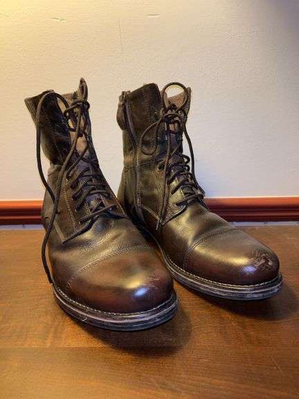 Pair of brown leather ALDO lace-up combat boots with inside zipper…..size 12 image