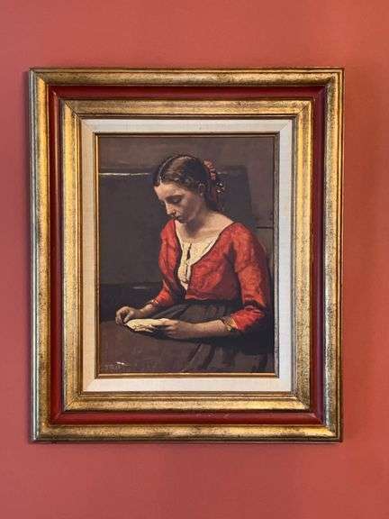 Gorgeous reproduction of "Fille lisant" (Girl Reading) by the French artist Jean-Baptiste-Camille Corot…..20-1/4 x 24-1/4 image
