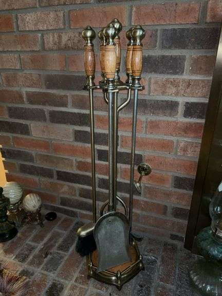 Solid brass fireplace utensil set image