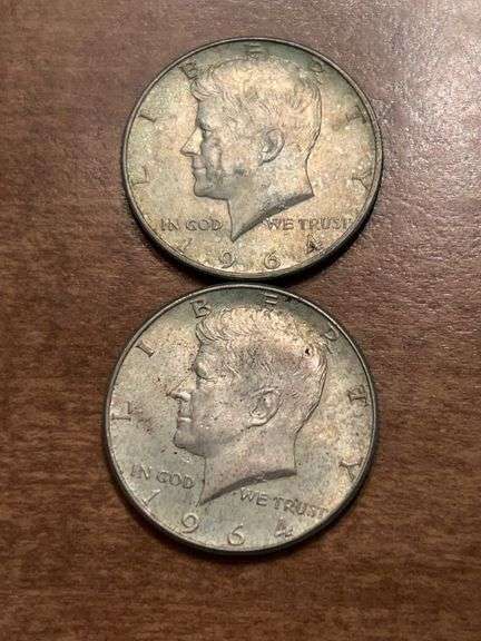 (2) 1964 (90% silver) Kennedy Half Dollars image