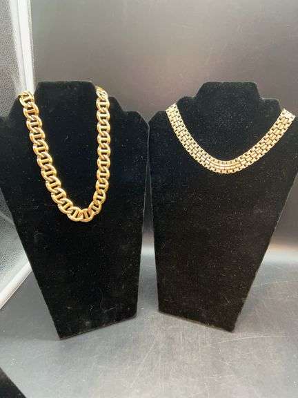 (2) very nice gold tone link necklaces…..right is Sarah Coventry image