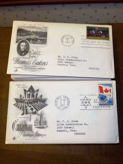 Box full of various 1st issue stamps with letters of authenticity in envelope…..pics are random due to so many image
