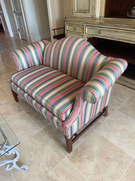 L T Designs  loveseat with striped fabric in mint condition image