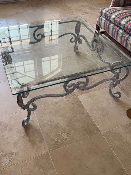 Glass top and metal square coffee table, very heavy image
