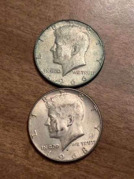 (2) Silver Kennedy Half Dollars (40% silver)…..1966 and 1968-D image