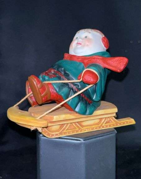 Dept. 56 porcelain Merry Makers Monks “Thaddeus the Tobogganist”…..4-1/2” long , 2-1/2” tall and in original box
