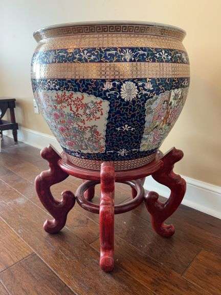 Large Hand Painted Famille Rose Planter image