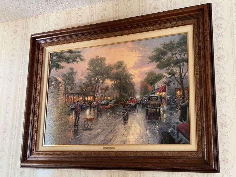 Stunning Thomas Kinkade “Carmel, Sunshine on Ocean Avenue oil on canvas print with COA…..46-1/2 x 34-1/2 image