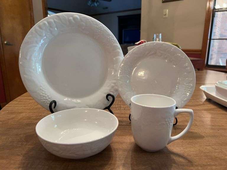 58 pieces of Gibson Designs "Fruit Off White" or "Napa Valley" china…..includes 16 (10”) dinner plates, 13 (7-1/2”) salad plates, 14 soup bowls and 15 cups image