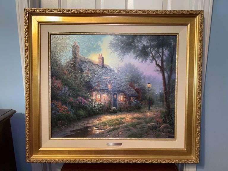 Authentic Thomas Kinkade “Moonlight Cottage - Places in the Heart III” limited edition oil on canvas print (92/530) with Fine Art Ownership Portfolio/COA…..32 x 28 image
