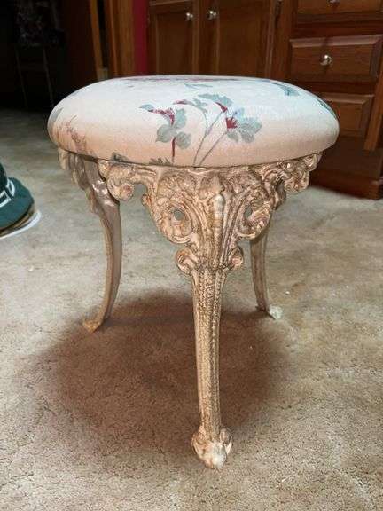 Ornate wrought iron base vanity stool image