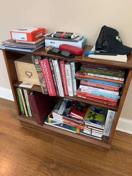 Cookbooks and Wooden Bookshelf