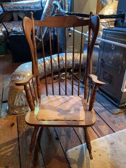 Vintage “wing back” rocking chair…..26 x 21 x 44 tall overall…..needs TLC image