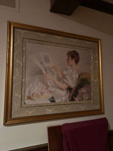 Beautiful Victorian lady reading on chaise lounge print…..39-1/4 x 33 image