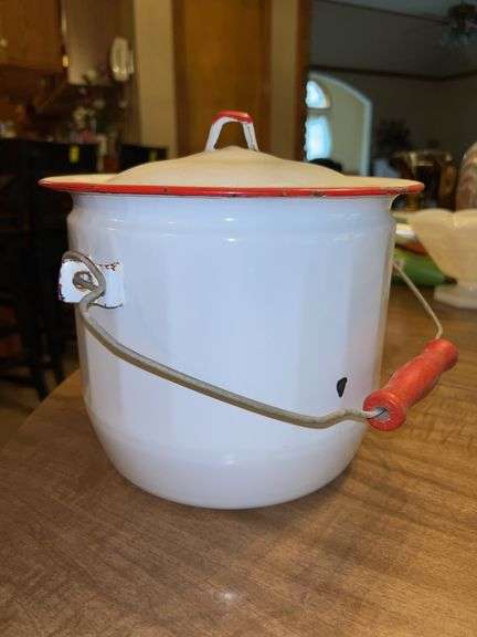 Vintage enamelware chamber pot image