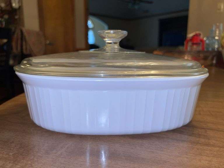 Corning Ware French White ribbed oval lidded casserole dish with a glass lid…..2-1/2 qt. image
