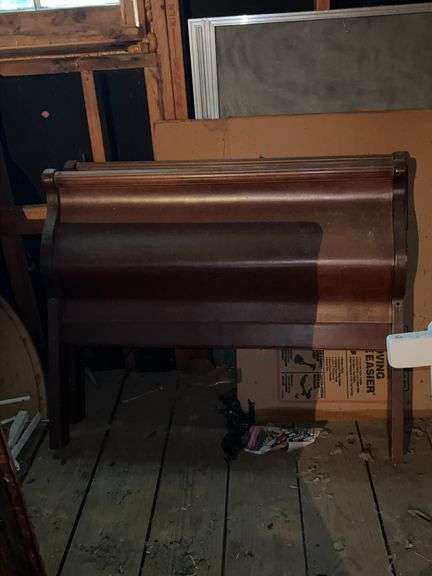Toddler size cherry sleigh bed headboard and footboard image