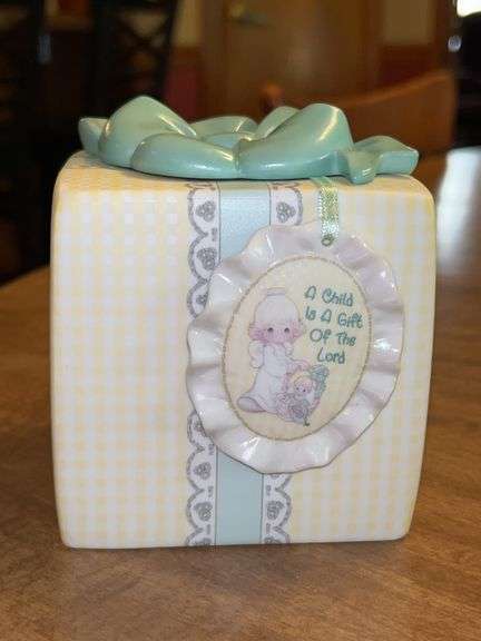 ENESCO Precious Moments porcelain piggy bank….3-3/4” square x 4-1/2” tall and in original box image