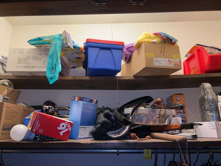 Contents of top of pantry closet…..mostly lightbulbs but a variety of other items image