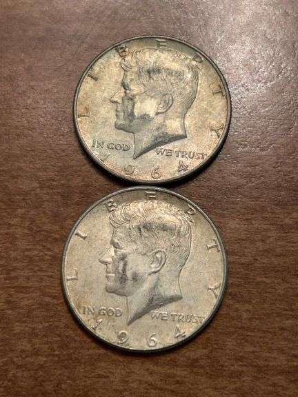 (2) 1964 (90% silver) Kennedy Half Dollars image