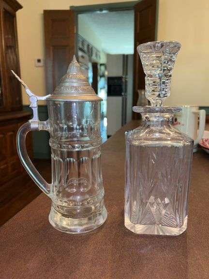 Vintage Rastal Stein with pewter lid and crystal decanter image