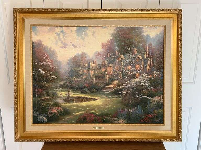Authentic Thomas Kinkade “Gardens Beyond Spring Gate - Spring Gate III” limited dated edition oil on canvas print with COA…..41-1/2 x 33 image