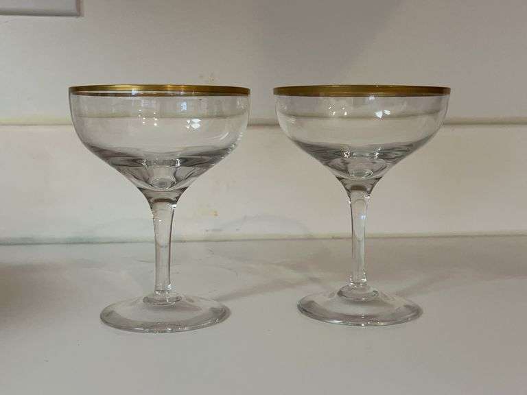 Set of (2) Contemporary Lenox Laurent Crystal Gold Rim Champagne Glasses…..5” tall image