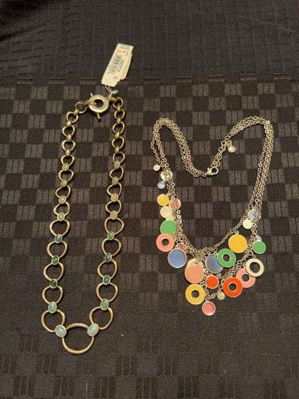 Grouping of 2 nice costume necklaces…..left is from Monet and right is unmarked multi-strand colored disk image