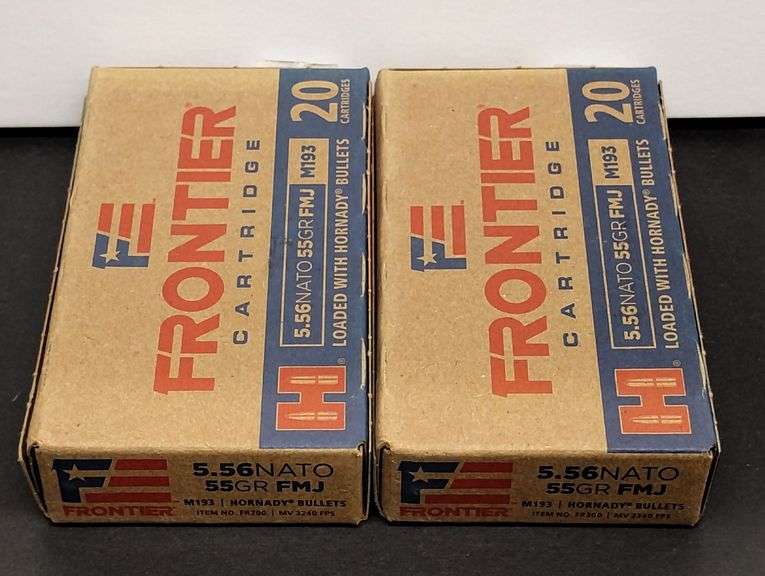 Two 20 Cartridge Boxes Frontier 5.56 NATO 55 Grain FMJ M193 Loaded with Hornady Bullets image
