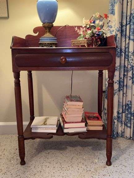 Vintage Cherry Single Drawer Washstand…..23-1/4 x 17 deep x 34-3/4” tall…..OTHER CONTENTS NOT INCLUDED image